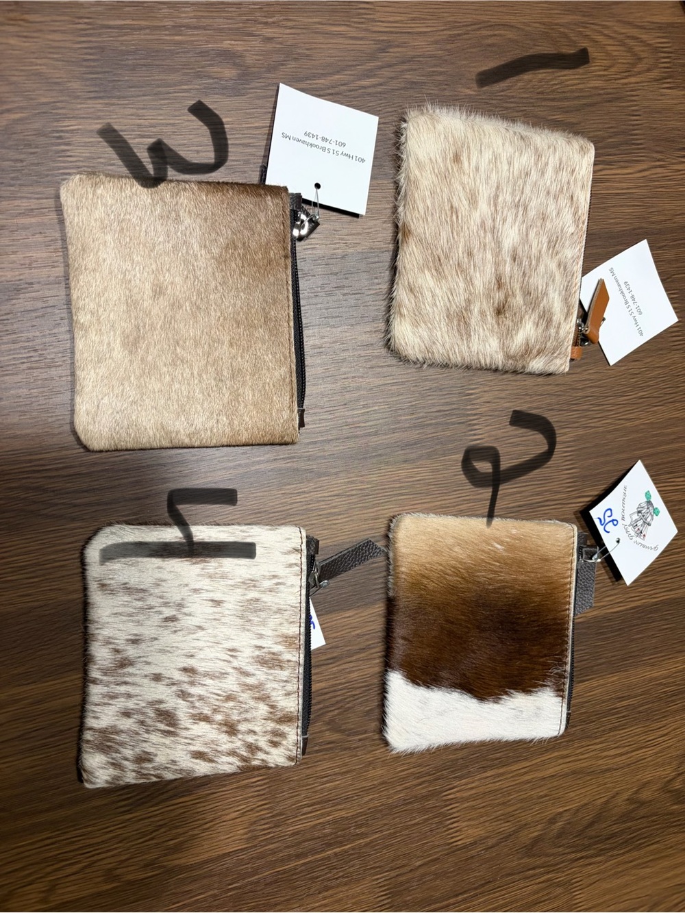 Natural Cowhide Zip Pouch Wallet - Brown & Cream